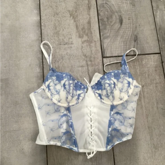 Glassons White and Blue Lace Bustier size 6like new #27-28 - Picture 2 of 4